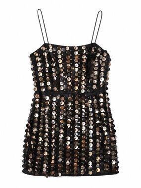 THEME Davie Disco Sequin Mini Dress Black Gold Size 1